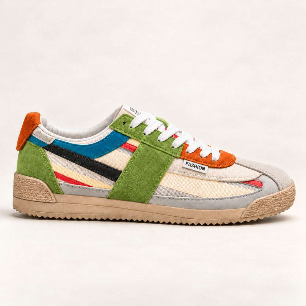 Camden Court Sneaker in Citrus Multi — outer side profile on an ivory background