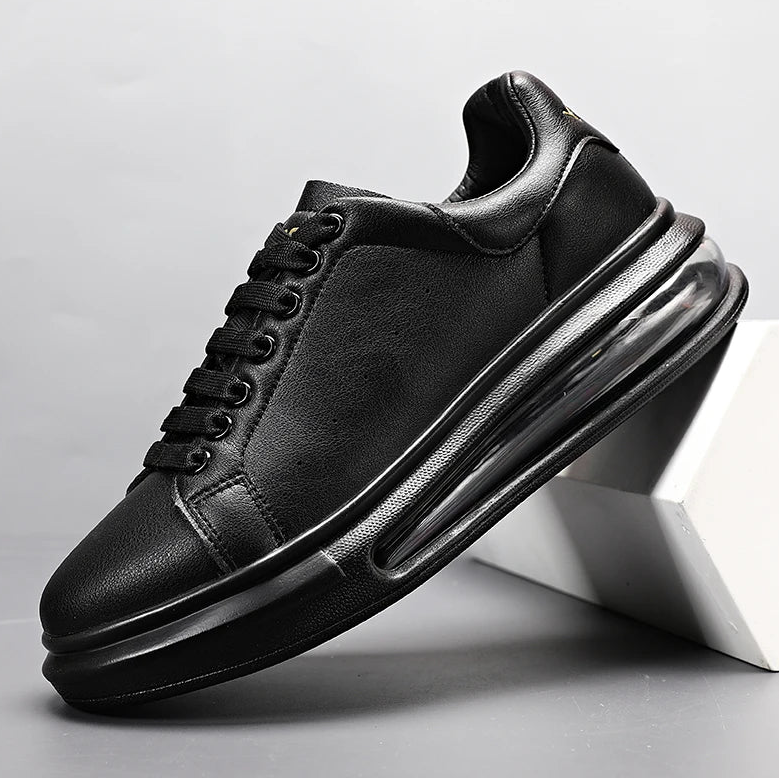 Brooks & Beck AeroMax Sneaker in Black Leather - Angled View
