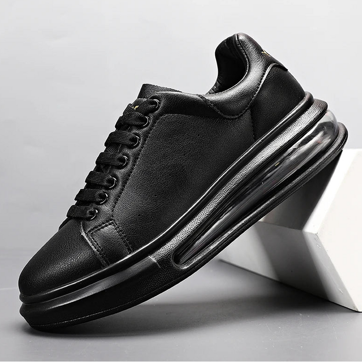 Brooks & Beck AeroMax Sneaker in Black Leather - Angled View