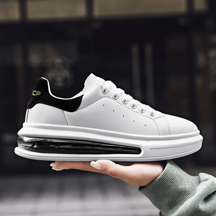 Brooks & Beck AeroMax Sneaker in White and Black - In Hand Side Profile