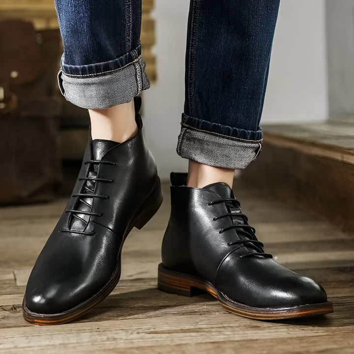Brooks & Beck Ashford Leather Boot in Black - Front View on Foot