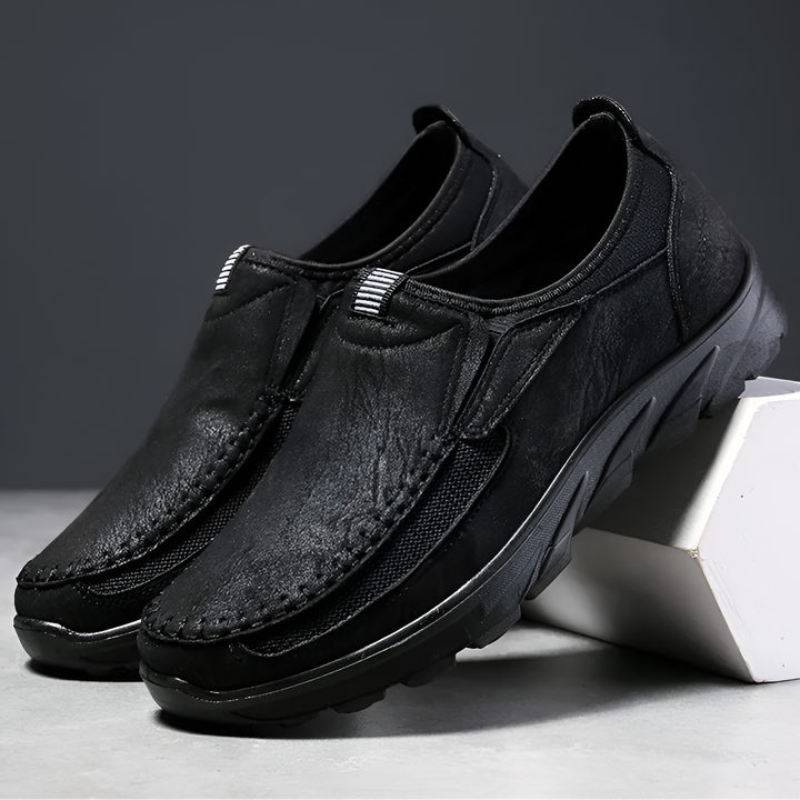 Brooks & Beck Ashford Slip-On in Black Leather - Angled View