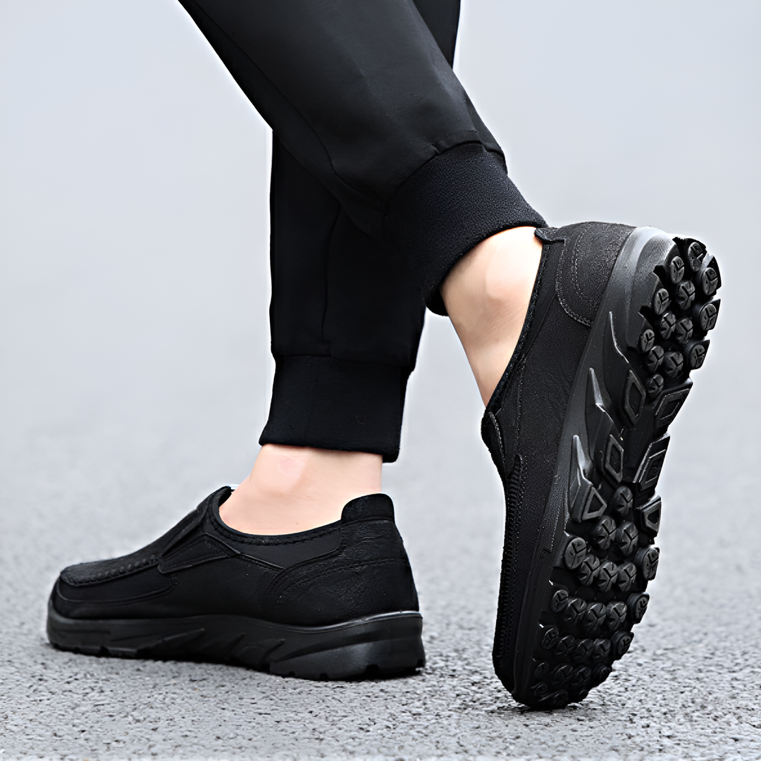 Brooks & Beck Ashford Slip-On in Black - On Foot Detail View