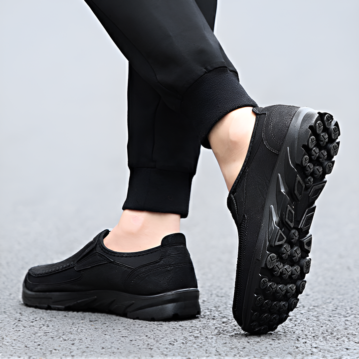 Brooks & Beck Ashford Slip-On in Black - On Foot Detail View