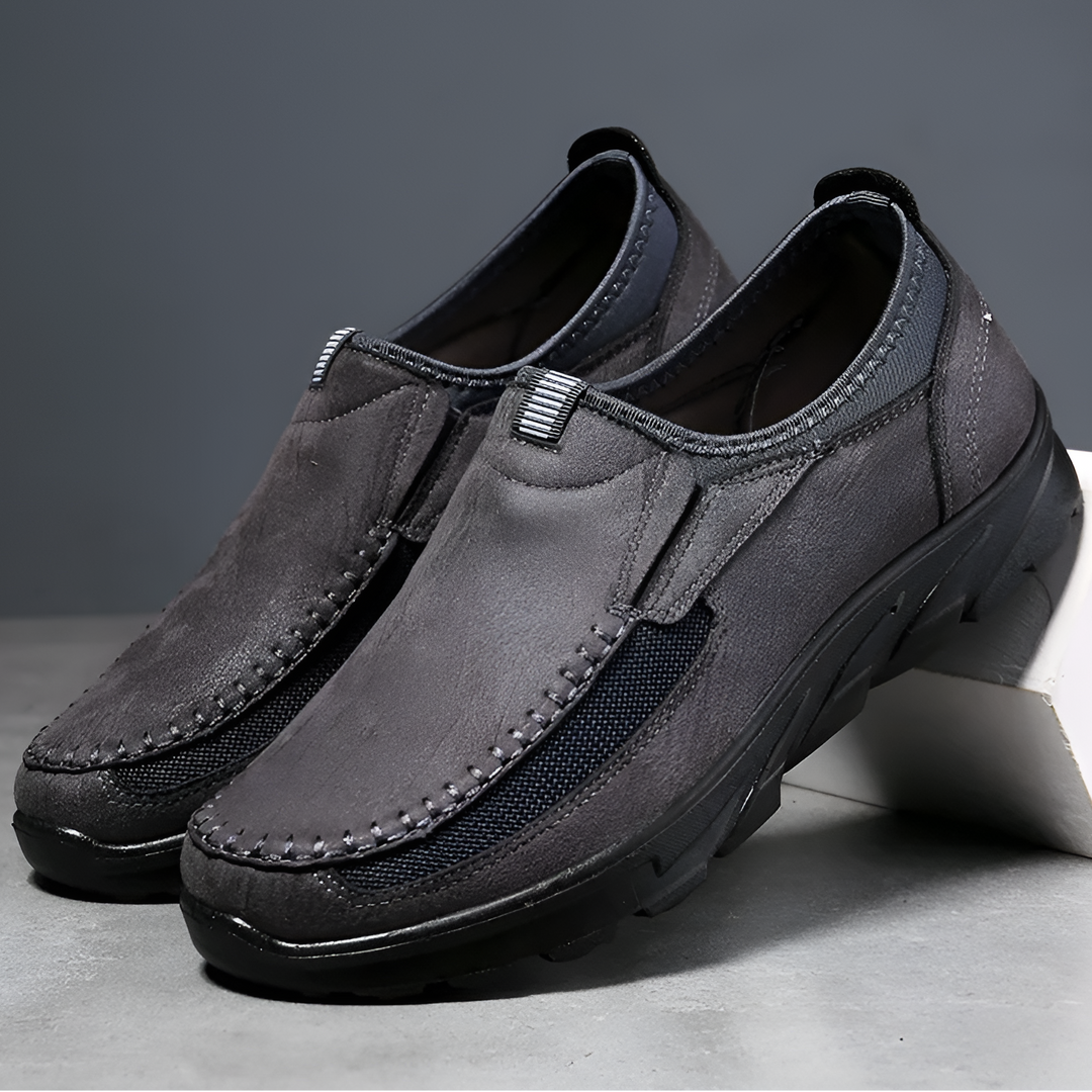 Brooks & Beck Ashford Slip-On in Charcoal Leather - Angled View
