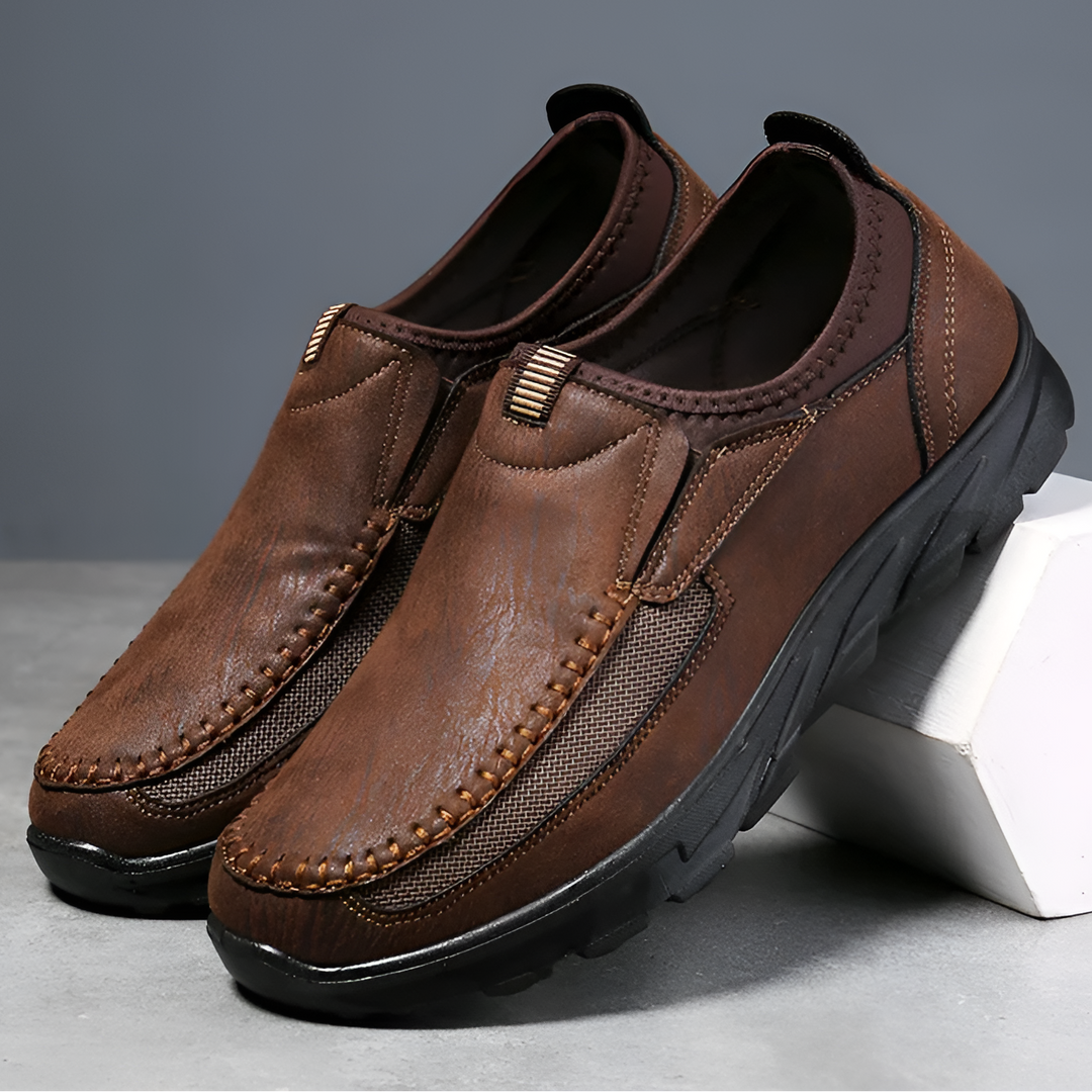 Brooks & Beck Ashford Slip-On in Chestnut Leather - Angled View