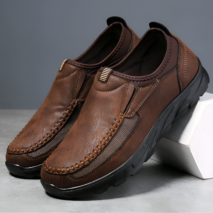 Brooks & Beck Ashford Slip-On in Chestnut Leather - Angled View