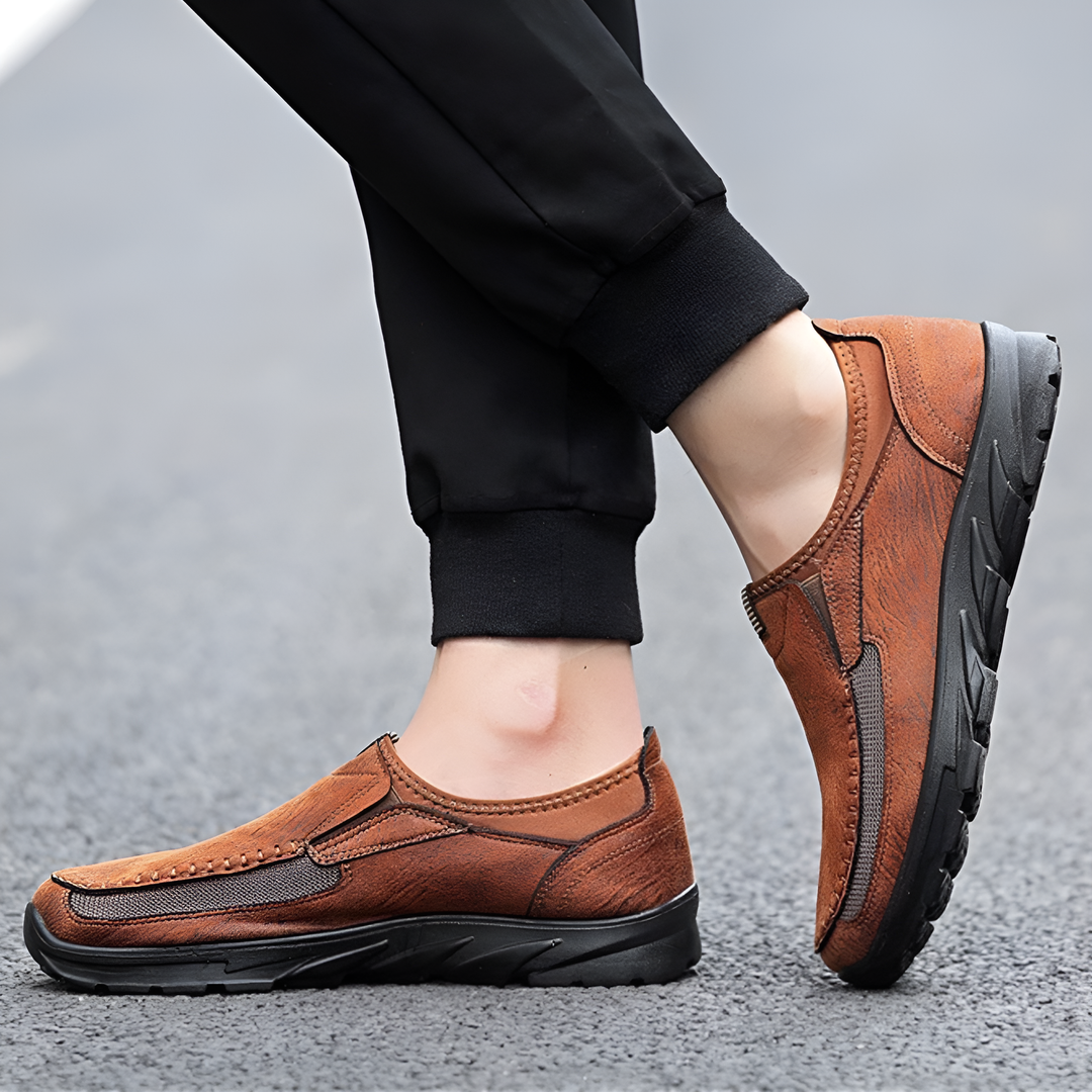 Brooks & Beck Ashford Slip-On in Charcoal - On Foot Detail View