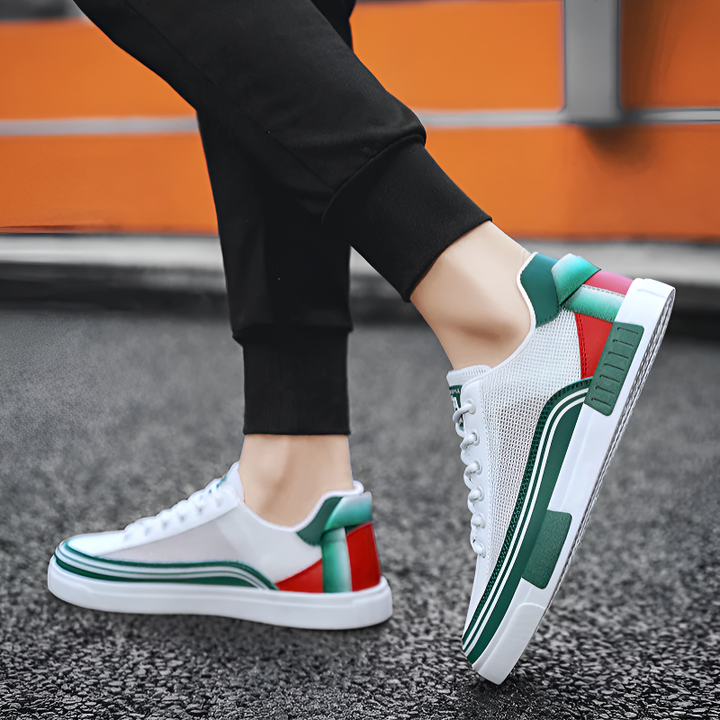 Brooks & Beck Camden Breeze Sneakers in Green - Side Profile on Foot