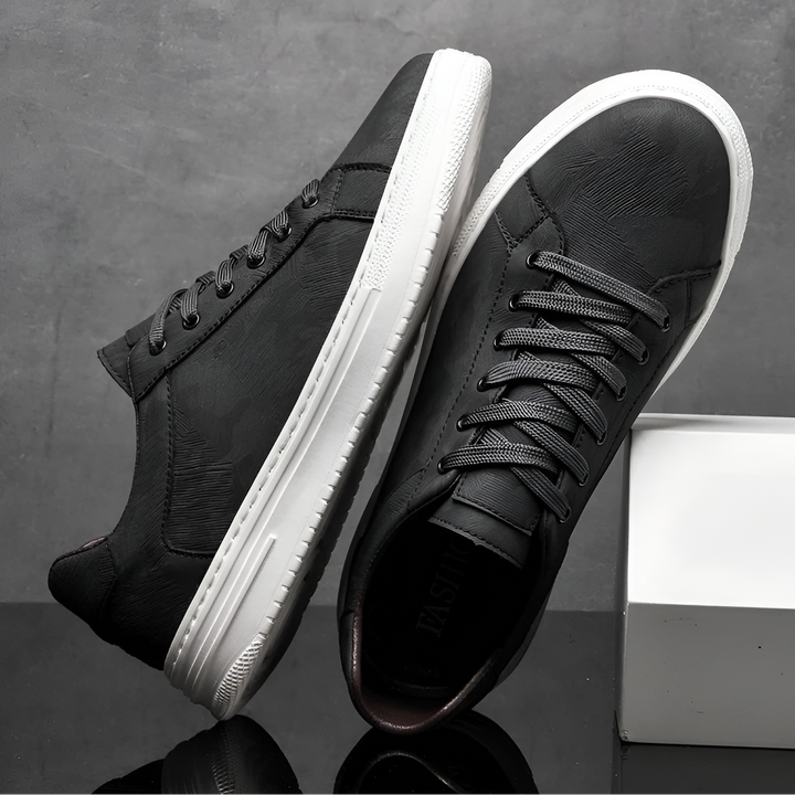 Brooks & Beck Camden Camo Sneaker in Black - Angled View