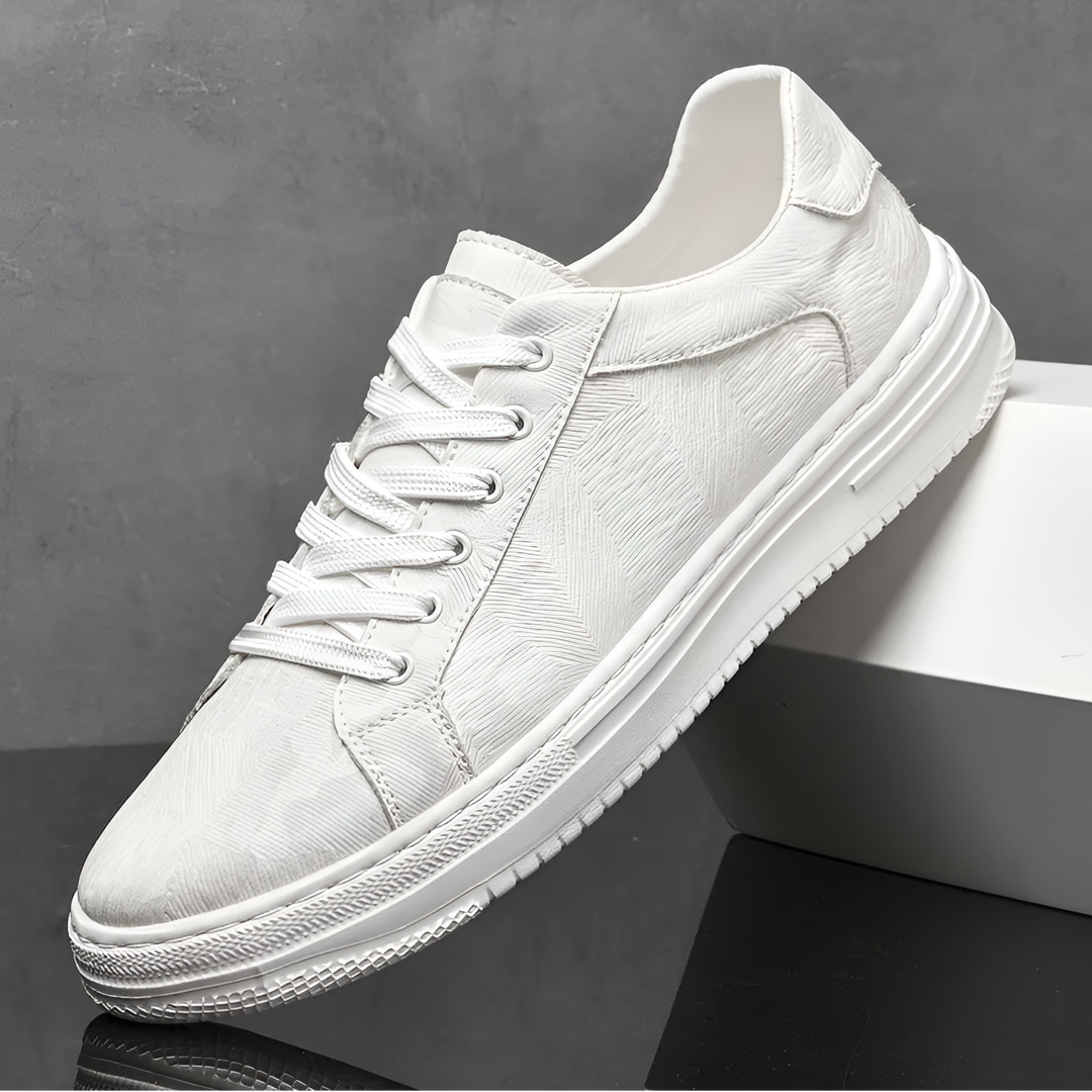 Brooks & Beck Camden Camo Sneaker in White- Side Profile