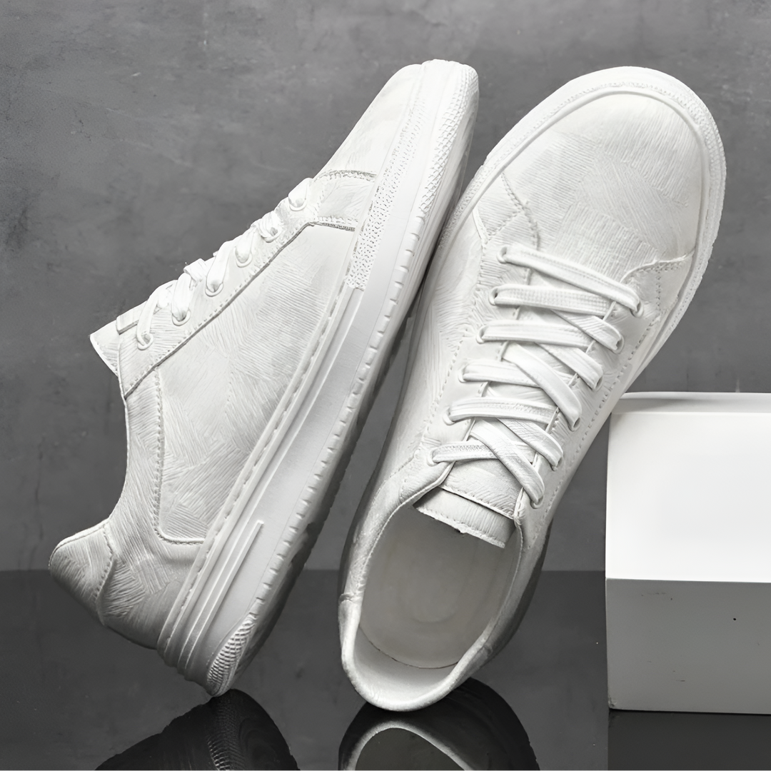 Brooks & Beck Camden Camo Sneaker in White - Angled View