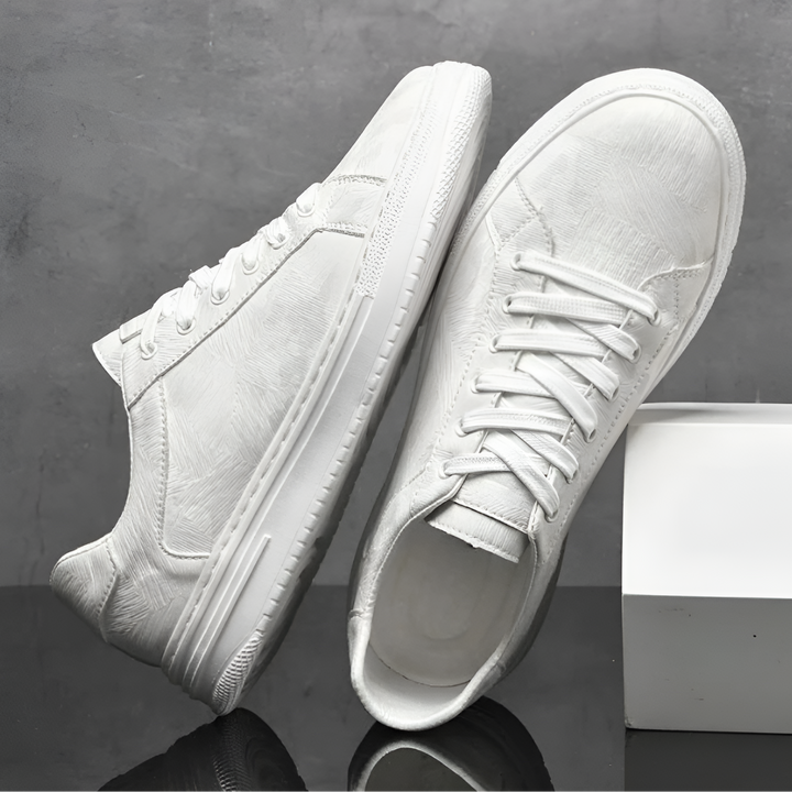 Brooks & Beck Camden Camo Sneaker in White - Angled View