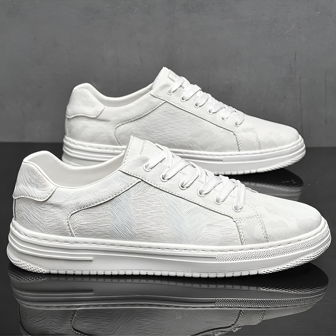 Brooks & Beck Camden Camo Sneaker in White - Both Sneakers Side Profile