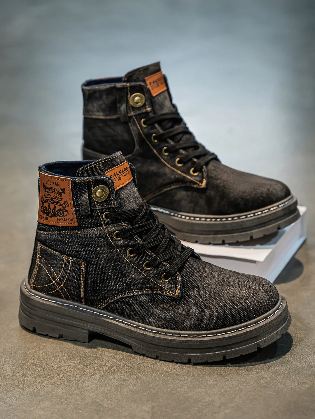 Brooks & Beck Grayson Denim Boot in Black - Side Profile