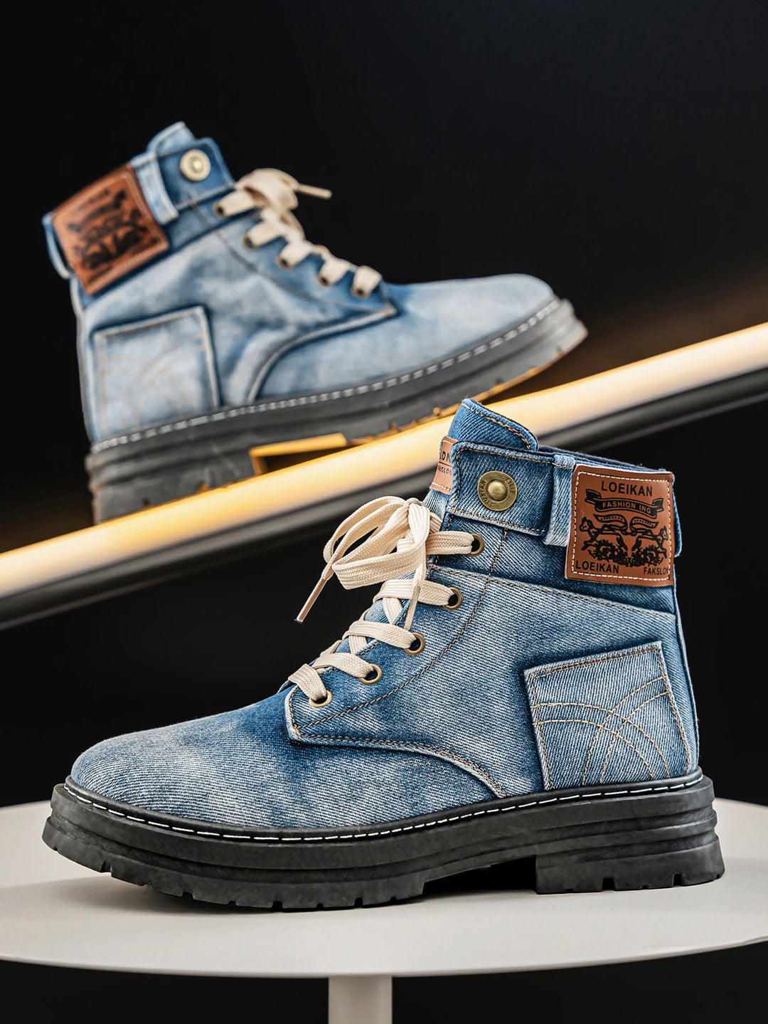 Brooks & Beck Grayson Denim Boot in Blue - Stacked View