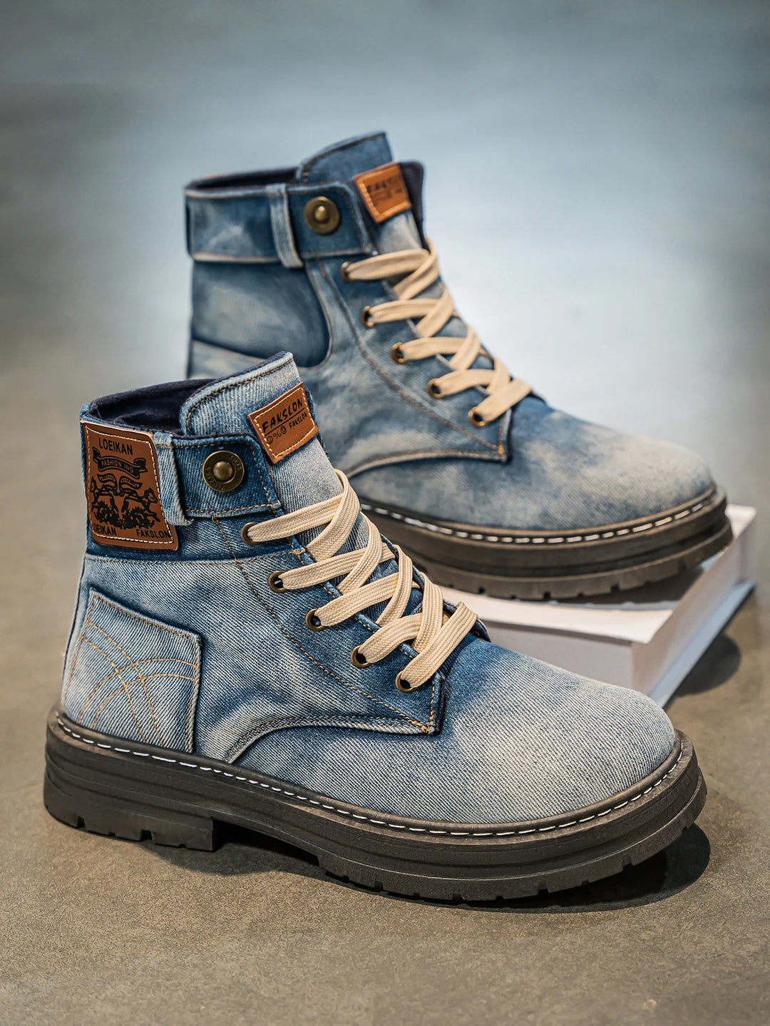Brooks & Beck Grayson Denim Boot in Blue - Side Profile