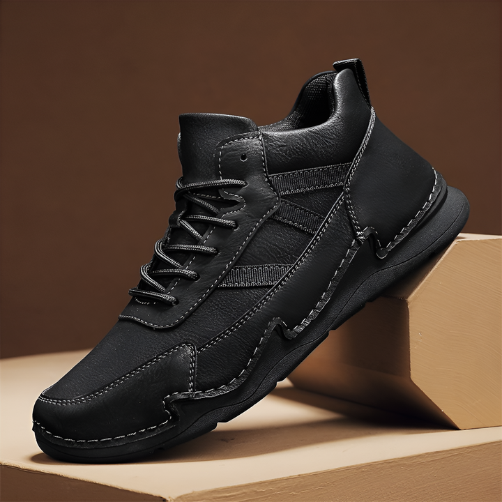 Brooks & Beck Haven Leather Sneaker Boot in Black - Angled View