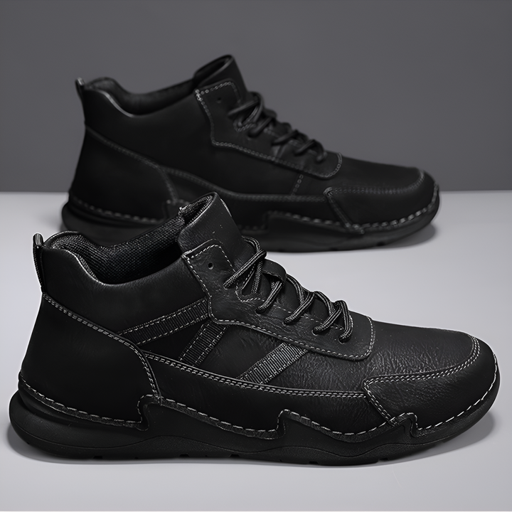 Brooks & Beck Haven Leather Sneaker Boot in Black - Side Profile 1