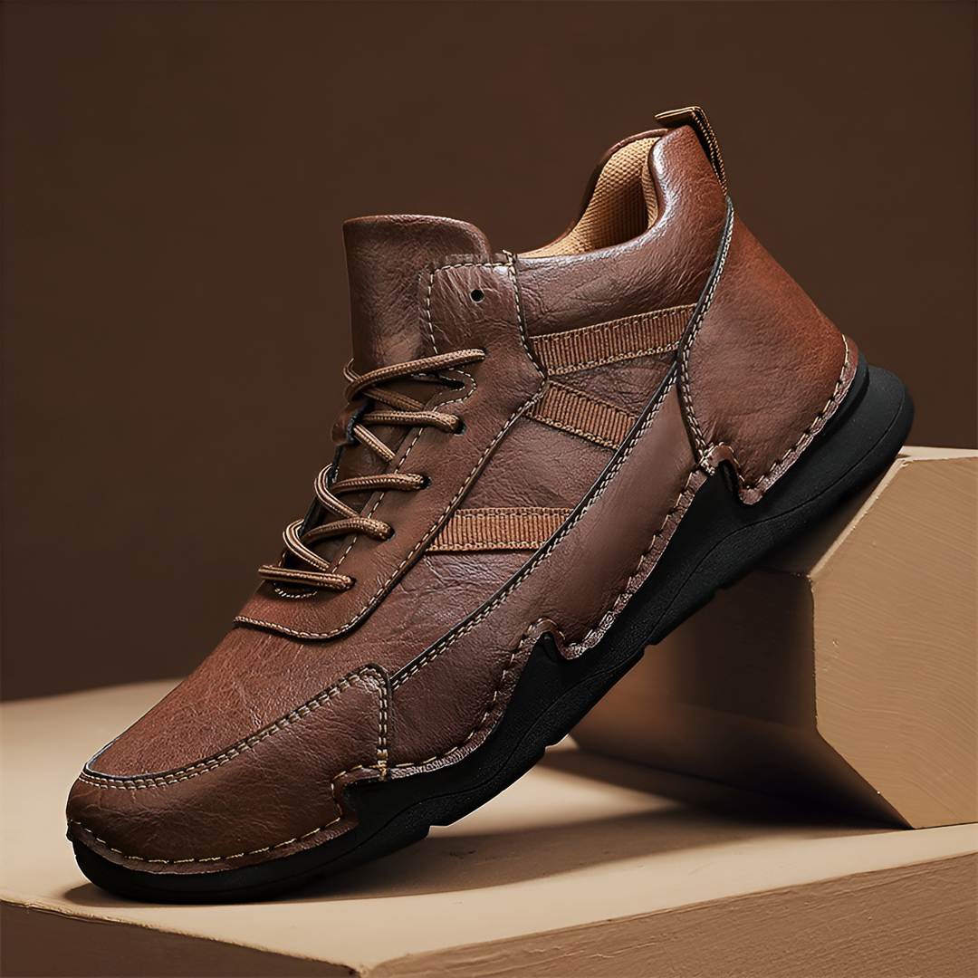 Brooks & Beck Haven Leather Sneaker Boot in Brown - Angled View