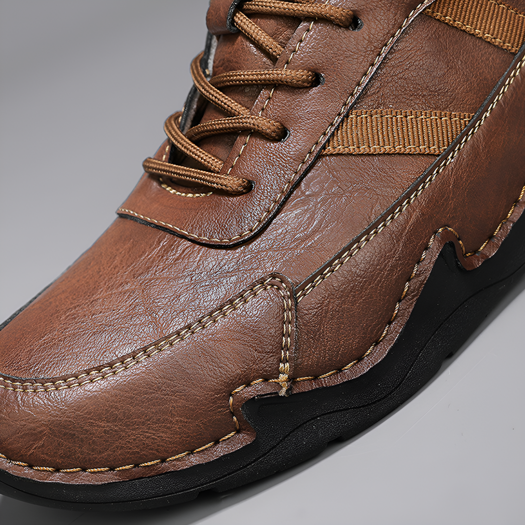 Brooks & Beck Haven Leather Sneaker Boot in Brown - Close Up Detail