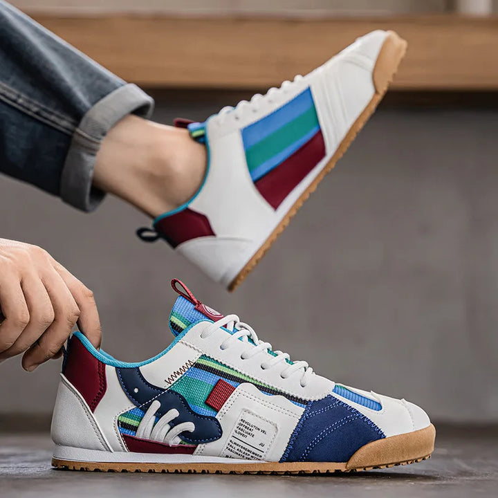 Brooks & Beck Horizon Track Sneaker in Blue - Side Profile on Foot