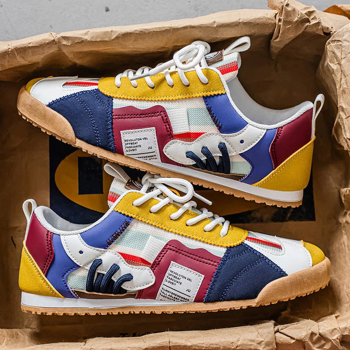 Brooks & Beck Horizon Track Sneaker in Yellow and Blue - Side Profile