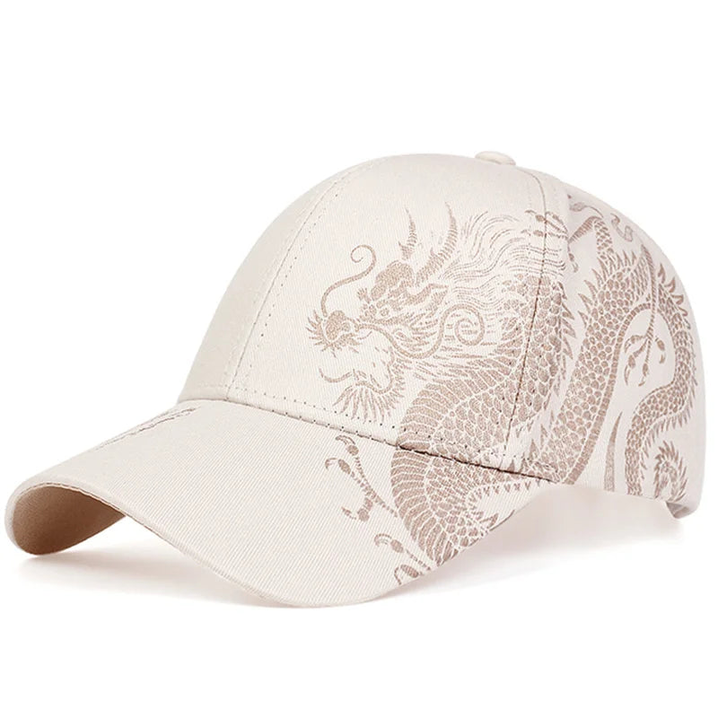 Brooks & Beck Imperial Dragon Cap in Beige - Embroidered Detail