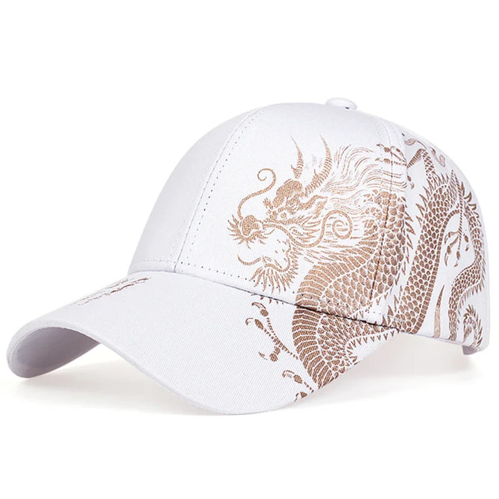 Brooks & Beck Imperial Dragon Cap in White - Embroidered Detail