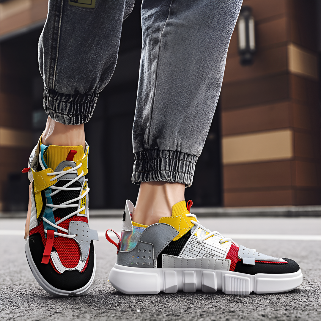 Brooks & Beck Kova-01 Trainers in Multi Colorblock - Front and Side Profile on Foot