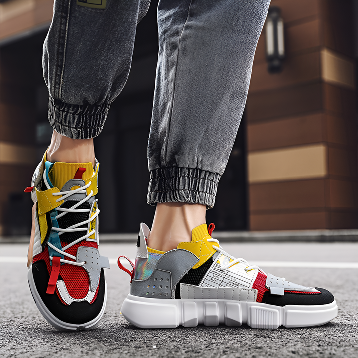 Brooks & Beck Kova-01 Trainers in Multi Colorblock - Front and Side Profile on Foot