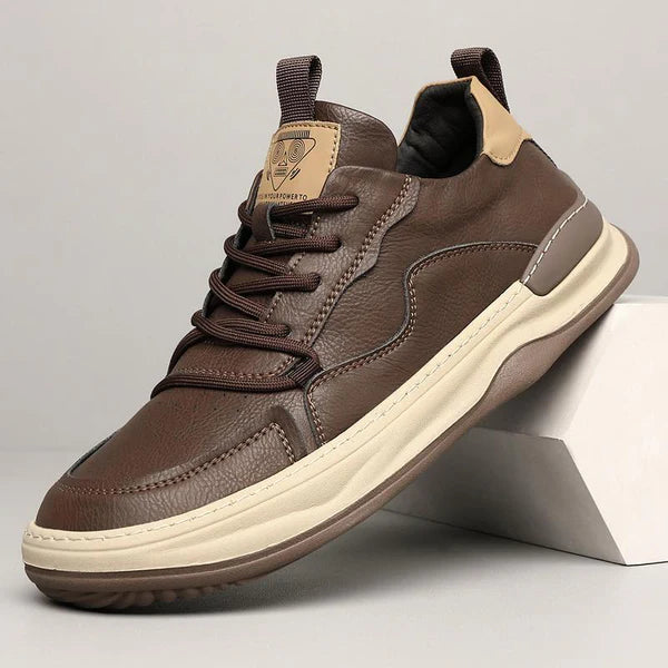 Brooks & Beck Marlow Leather Sneakers in Brown - Angled View