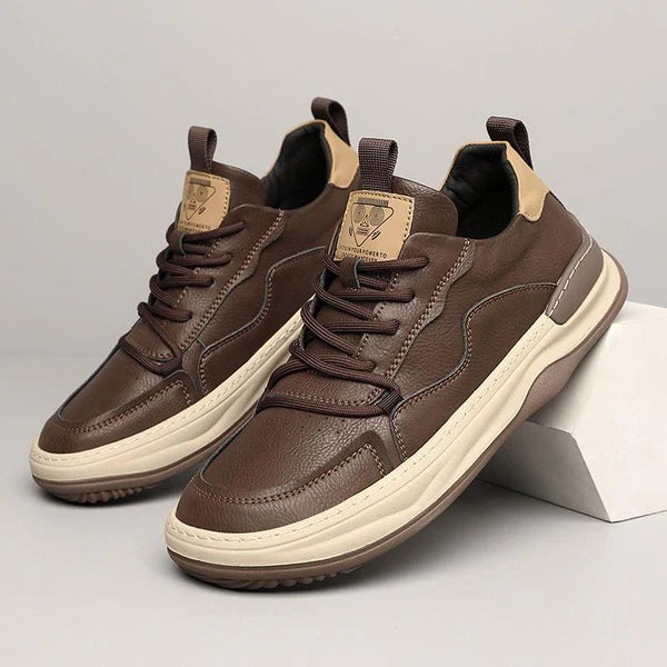 Brooks & Beck Marlow Leather Sneakers in Brown - Angled View 2
