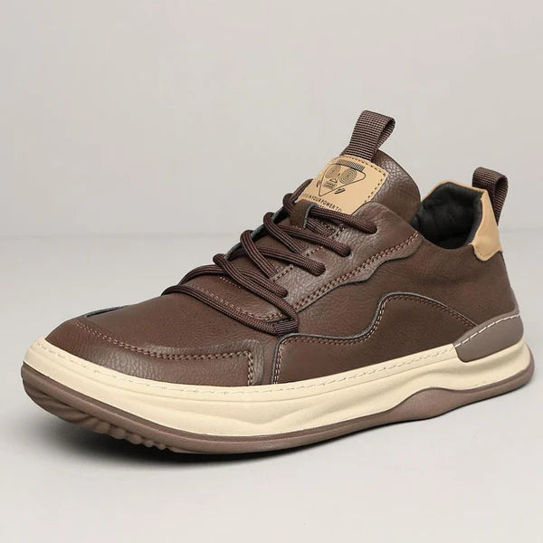 Brooks & Beck Marlow Leather Sneakers in Brown - Side Profile
