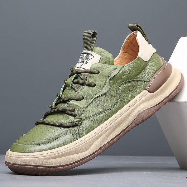 Brooks & Beck Marlow Leather Sneakers in Green - Angled View