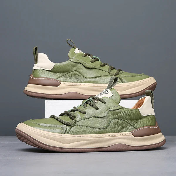 Brooks & Beck Marlow Leather Sneakers in Green - Side Profile Stacked