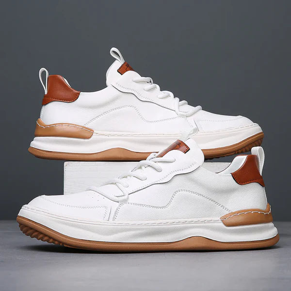 Brooks & Beck Marlow Leather Sneakers in White - Side Profile Stacked