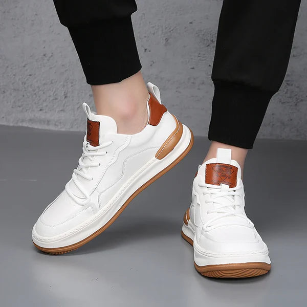 Brooks & Beck Marlow Leather Sneakers in White - Front View on Foot