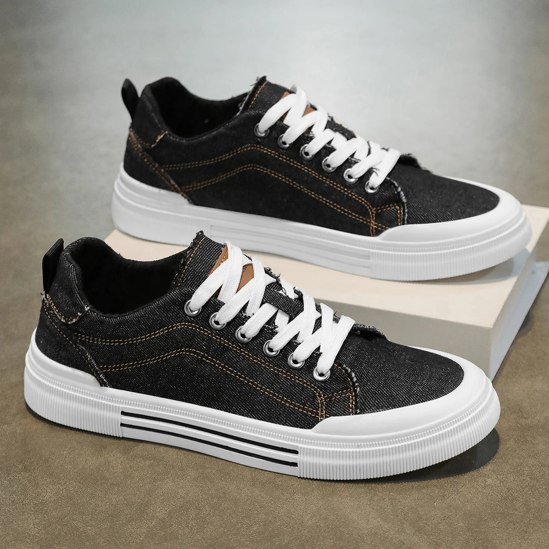 Brooks & Beck Mercer Denim Sneaker in Black - Side Profile