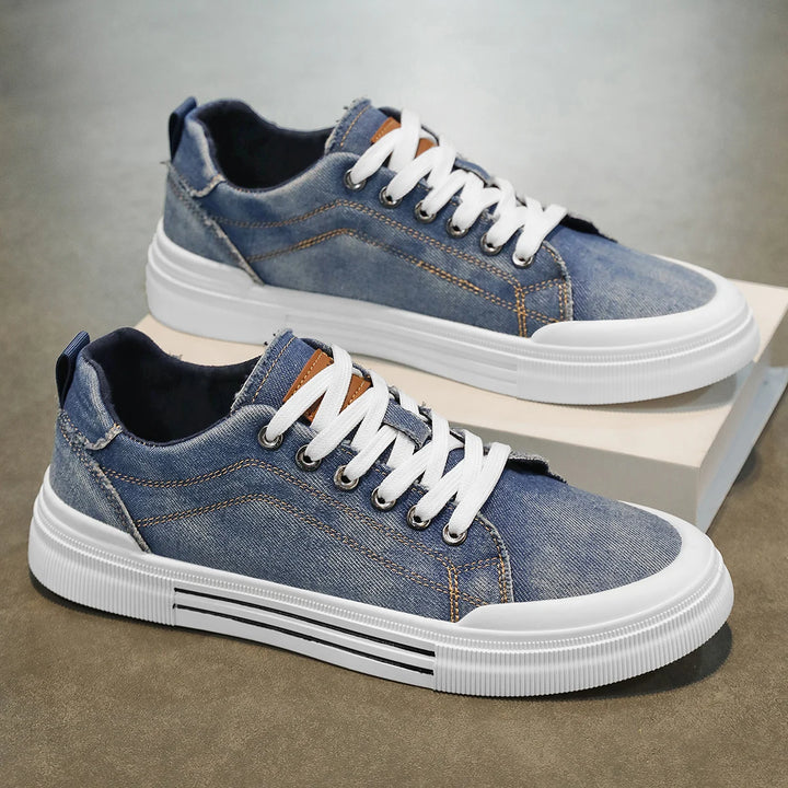 Brooks & Beck Mercer Denim Sneaker in Blue - Side Profile