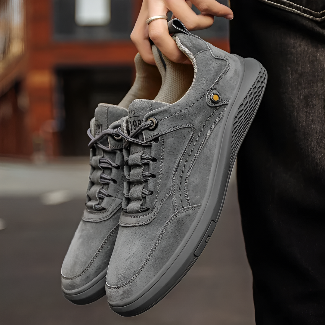 Brooks & Beck Weston Suede Sneaker in Gray - Angled View