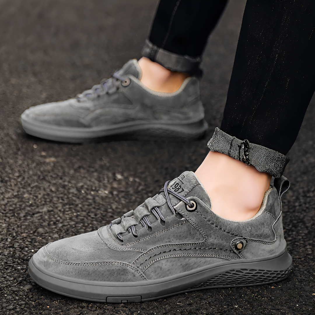 Brooks & Beck Weston Suede Sneaker in Gray - Side Profile