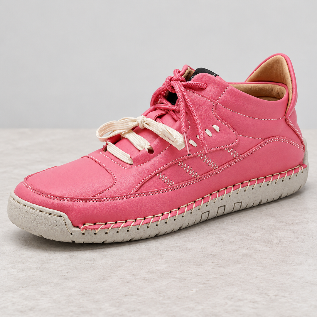 Harlow Leather Sneaker in Rose Pink — single shoe view