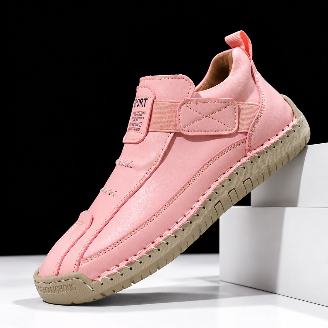 Hartley Leather Sneaker in Rose Pink - diagonal studio hero