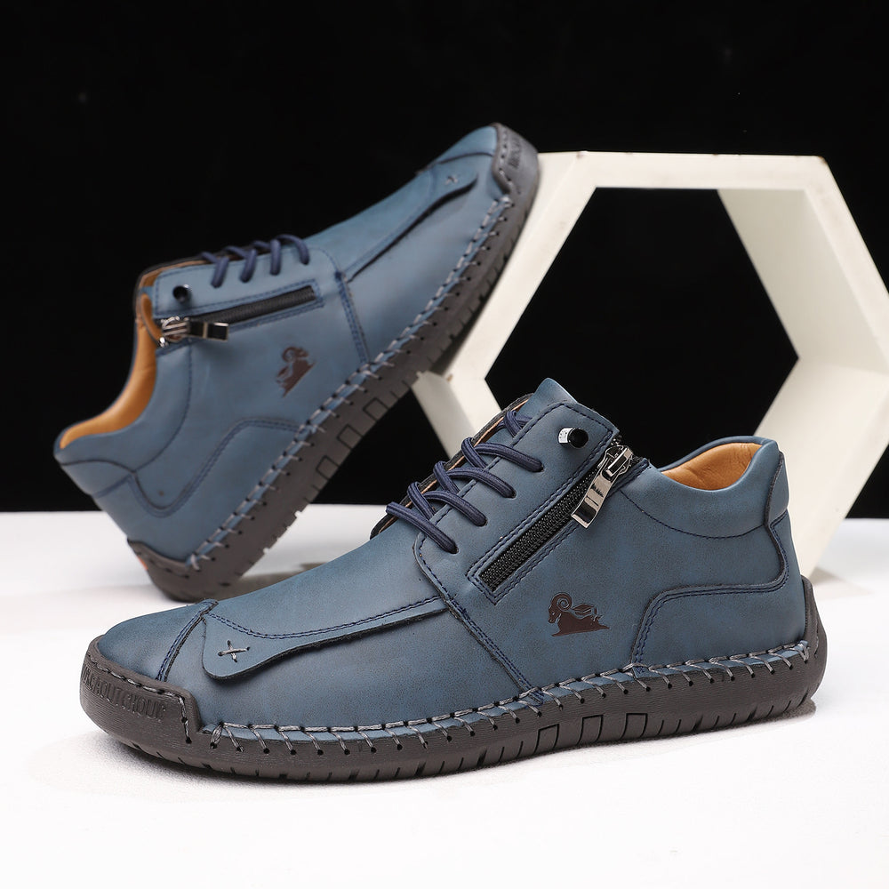 Hawthorne Leather Zip Sneaker in Slate Blue — pair side view