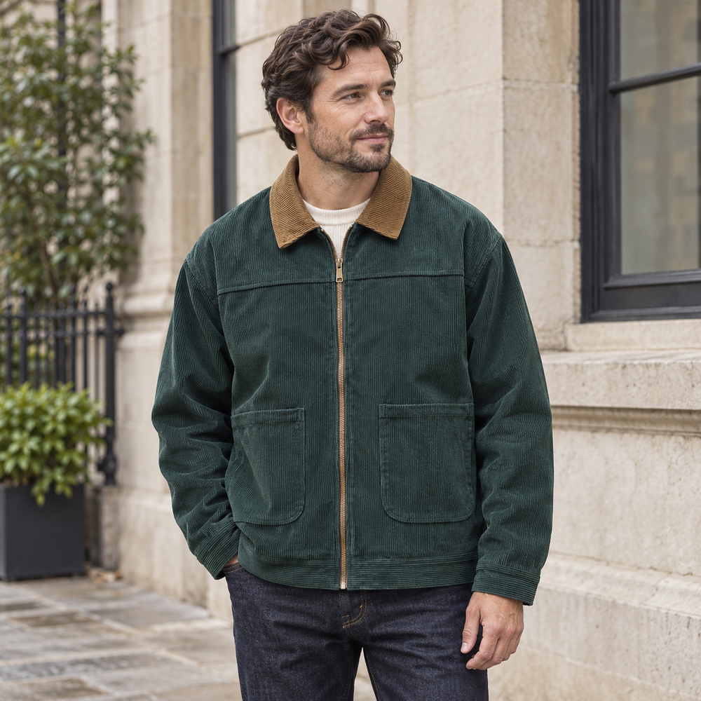 Langford Corduroy Jacket in Forest Green — lifestyle