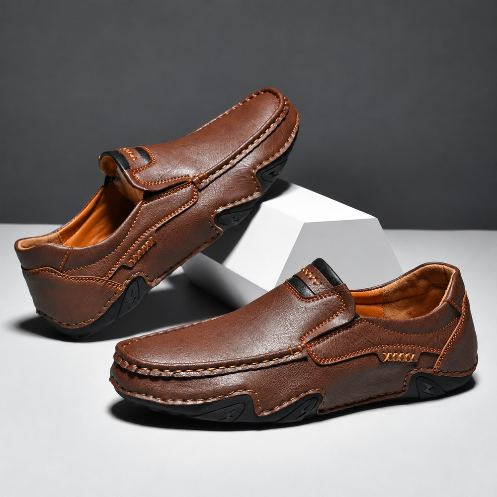 Wickham Leather Loafer in Chestnut — staggered pair view