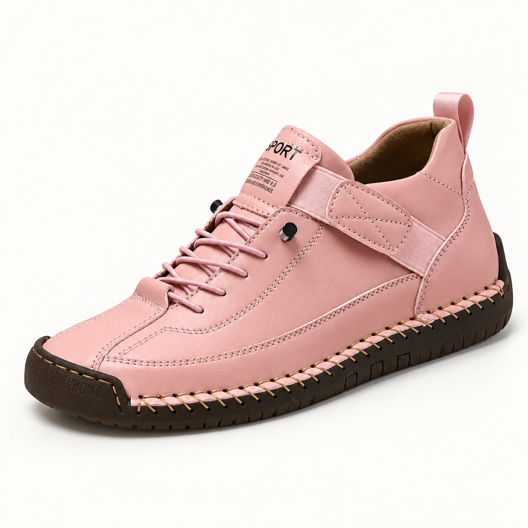 Willow Leather Sneaker in Blush Pink — three-quarter studio view