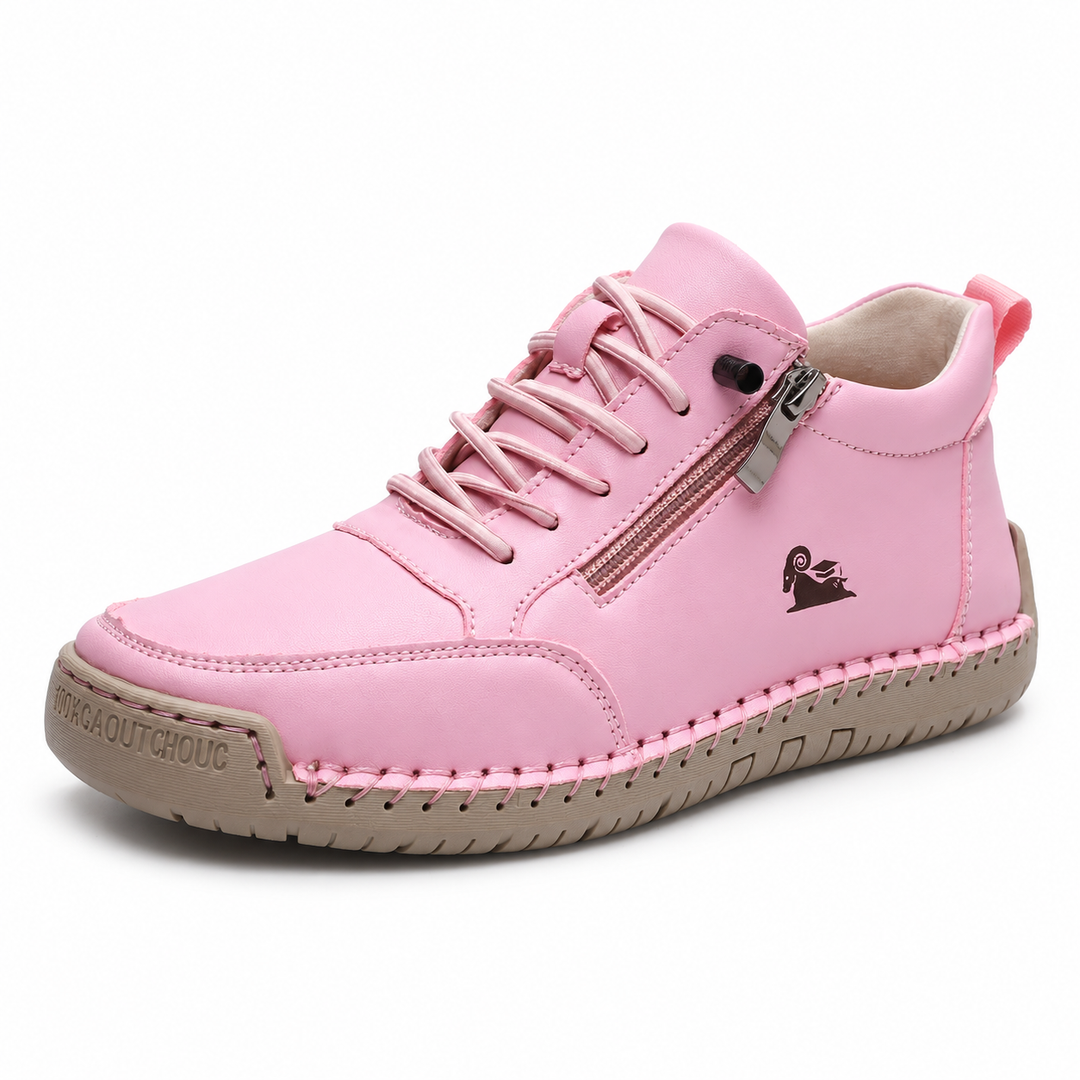 Willow Zip Sneaker in Blush Pink — three-quarter studio view
